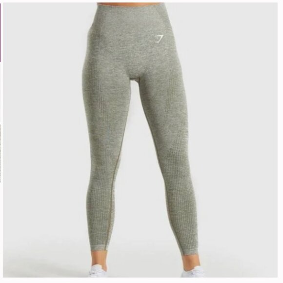 Gymshark Vital Seamless Leggings - Khaki Marl - Size M - Picture 2 of 8